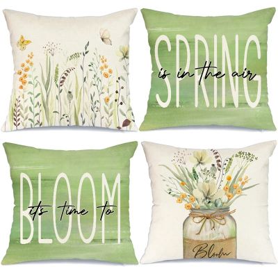 Spring Pillow Covers 18X18 Set Of 4 Spring Decorations Farmhouse Throw Pillow Home Sofa Decor Cushion Case