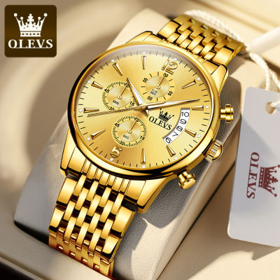 OLEVS New Gold Mens Watch Multifunction Fashion Watch Business  Waterproof Stainless steel Wristwatches