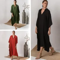 --D0512 Hot style in Europe and the pure color polyester beach blouse deep v-neck gown holiday skirt bikini smock