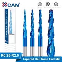 XCAN Ball Nose Tapered End Mills R0.25-R2.0 โซลิดคาร์ไบด์ CNC Router กัด HRC65 Nano Blue Coating Metal Wood Engraving Bit