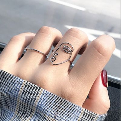แหวนหน้ามนุษย์สุดเก๋ใหม่สำหรับผู้หญิงผู้ชายข้อเท้า Boho แหวนปาร์ตี้พังค์เครื่องประดับทรงค๊อกเทลอัญมณีอัญมณี
