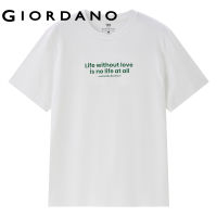 GIORDANO ผู้ชาย เสื้อยืดคอกลมแขนสั้นพิมพ์ลายตัวอักษรถักผ้าฝ้าย Free Shipping 01093383