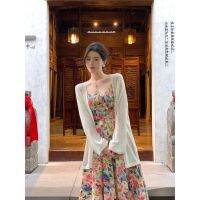 American retro floral dress 2023 new summer fashionable socialite Slim waist slimming sling long dressTH