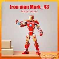 DIY Marvel series บล็อกอาคาร Iron Man mark43 Avengers action figure collection รุ่นผู้ใหญ่เด็กปริศนาประกอบของเล่นของขวัญ