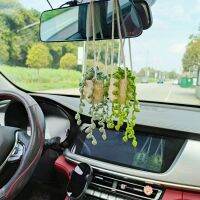 【LZ】❅♙  Carro Planta Handmade Crochet Pendurado Cesta Decoração Interior Espelho Retrovisor Charme Styling Acessórios Gadgets Presente