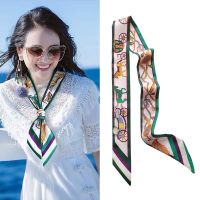 ★New★ Zhang Ziyis same style thin and narrow long strip small silk scarf spring and autumn scarf all-match decoration tied and wrapped hair ribbon streamer