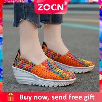 Zocn รองเท้าแตะลิ่มสำหรับผู้หญิงเกาหลีแพลตฟอร์มรองเท้าสานสบายๆสำหรับผู้หญิงฤดูร้อนกลวงออกผู้หญิงรองเท้าแตะขนาดบวก 35-42