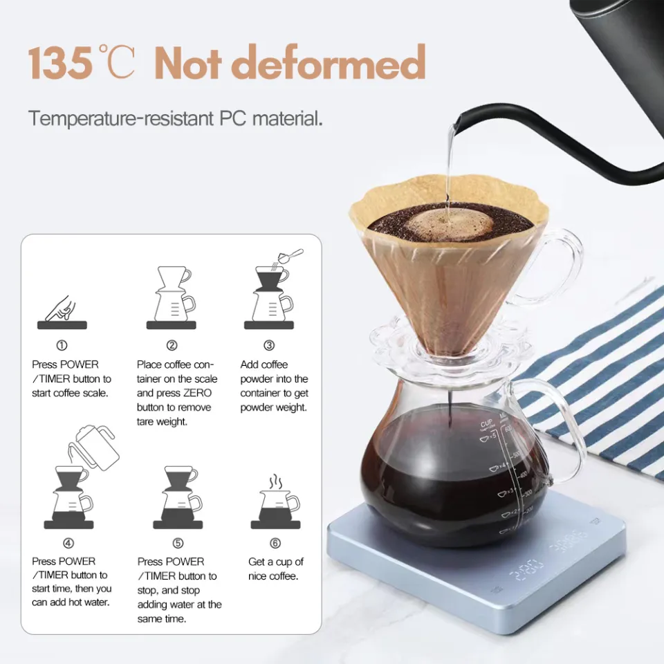 Digital Coffee Scale With Timer Screen Espresso Scale Built-In Battery 3Kg  Max.Weighing 0.1G High Measures In Ozmlg Kitchen Scale For Pour Over And  Drip Coffee 