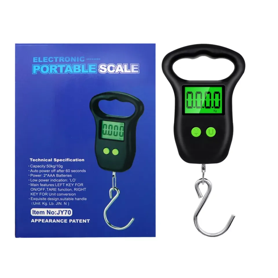 Portable Hand Held Digital Luggage Scale 50Kg 10g Fish Hook Hanging Scale  Measuring Tape BackLight LCD Display Weighting Tool