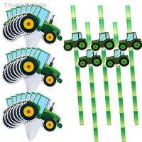 【hot】❈  1Set Tractor Veículo Papel Palhas Toppers para Trator Agrícola do Menino Temático Feliz Aniversário Decoração Suprimentos Partido