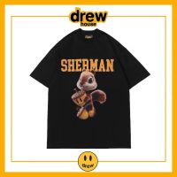 ☾❄✎Drew House เสื้อแขนสั้นลายกระรอก3D หน้ายิ้มแบรนด์ไฮสตรีทจัสตินบีเบอร์ทรงหลวมเสื้อยืดผ้าฝ้ายผู้ชาย