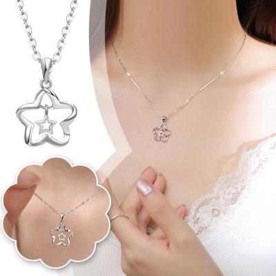 Spiritual Star Necklace For Female Ins Small And Simple Out Hollow Chain Double Star Collar I8J4