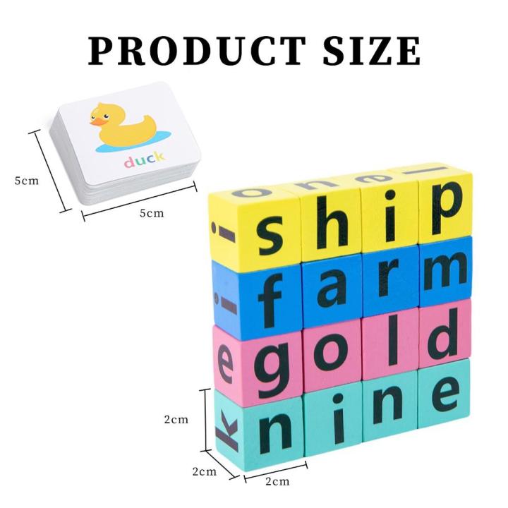 มีสต๊อก-v-ชุดของเล่นไม้สะกดคำคำภาษาอังกฤษการเรียนรู้ด้วยตัวอักษรสนุกเครื่องช่วยในการสอนบล็อกตัวต่อเด็กปฐมวัยของขวัญพร้อมการ์ดสำหรับเด็กหญิงเด็กชายก่อนวัยเรียน-v