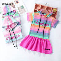 Qinbaby ?เสื้อผ้าเด็ก,ชุดรุ้ง,หมวกสายรุ้ง,รูปแบบตัวอักษร,ผ้าอ่อน,สวมใส่สบาย,กระโปรงน่ารักสุด?(เหมาะสําหรับ3-6ปี)