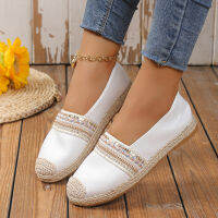 ส้นแบน Espadrille รองเท้าผู้หญิงแฟชั่นลายระบายอากาศรองเท้าลำลองผู้หญิงสบายผ้าใบลื่นรองเท้าไม่มีส้นรองเท้าหญิง