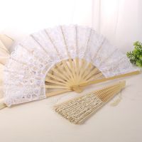 European Style Hollow-carved Embroidery Bamboo Fan Lace Fabric Folding Hand Fan Party Wedding Decor Retro Craft Gift Dance Fan