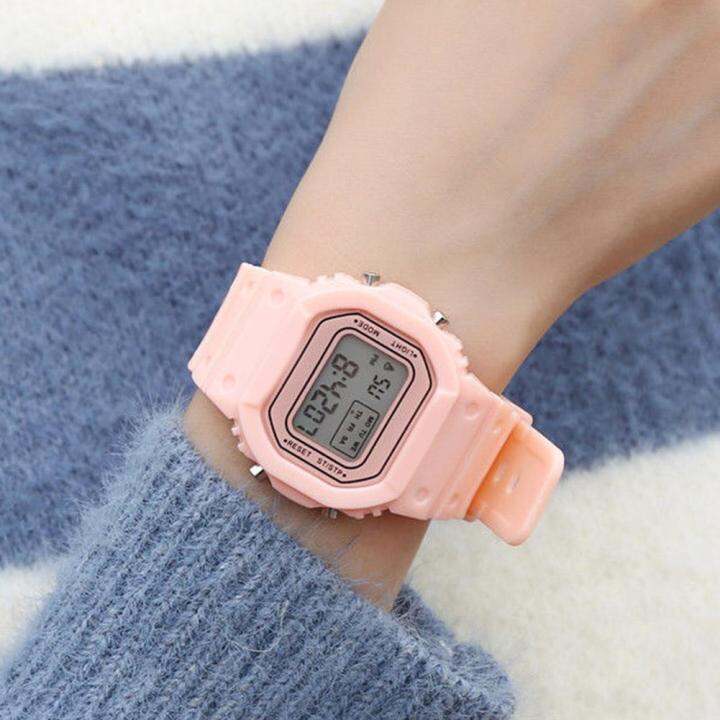 นาฬิกาสีลูกอมน่ารักสี่เหลี่ยม-jam-tangan-digital-แนวสปอร์ตนาฬิกาข้อมือ-แฟชั่น-unisex-k8x0