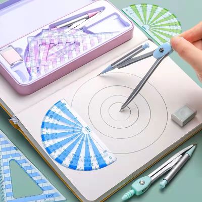 7pcsbox Rulers Mathematical Geometry Drawing Tool Student Stationery Rulers Compass Protractor Office School Supplies