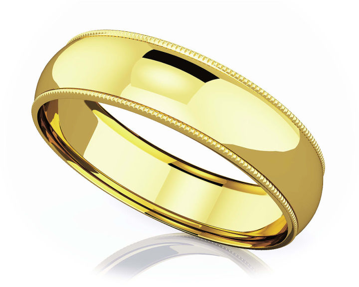 แหวนหมั้นทอง-18k-แบบเกลี้ยง-6-mm-milgrain-domed-romantic-classic