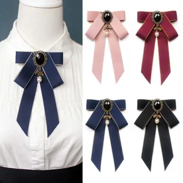 Korean Fabric Big Bow Tie Brooch Pin Crystal Ribbon Cravat Fashion Jewelry  Shirt Collor Pins Brooches for Women Accessories