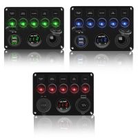 LED Rocker Switch Panel With Digital Voltmeter Dual USB Port 12V Outlet Combination Switch For Car Marine Boat