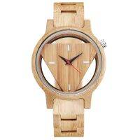 ♔ Vintage Skeleton Full Wood Watch Male Unique Trianlge Face Hollow Transparent Men Women Wooden Wrist Watches Minimalist Clock