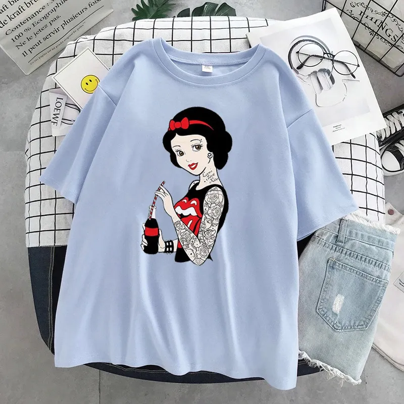 Disney Snow White Princess Women's Fashion T-shirt Kawaii Clothes Black  Casual Aesthetic Top Femme Roupas Femininas - T-shirts - AliExpress