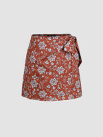 Cider Floral Wrap Tie Side Mini Skirt