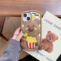 3D เคสโทรศัพท์ซิลิโคนเหลวลายหมีป็อปคอร์นน่ารักสำหรับ IPhone 11 12 13 14 Pro Max เคสสำหรับเคสโทรศัพท์สำหรับหญิงสาวน่ารักซิลิโคนเด็กผู้ชายกันกระแทก