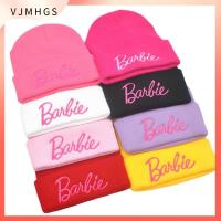 VJMHGS ขนสัตว์ถักนิตติ้ง หมวกถักตุ๊กตาบาร์บี้ เก็บความอบอุ่น สีชมพูอมชมพู หมวกสวมหัว ของใหม่ หมวกบีนนี่ สำหรับผู้หญิง