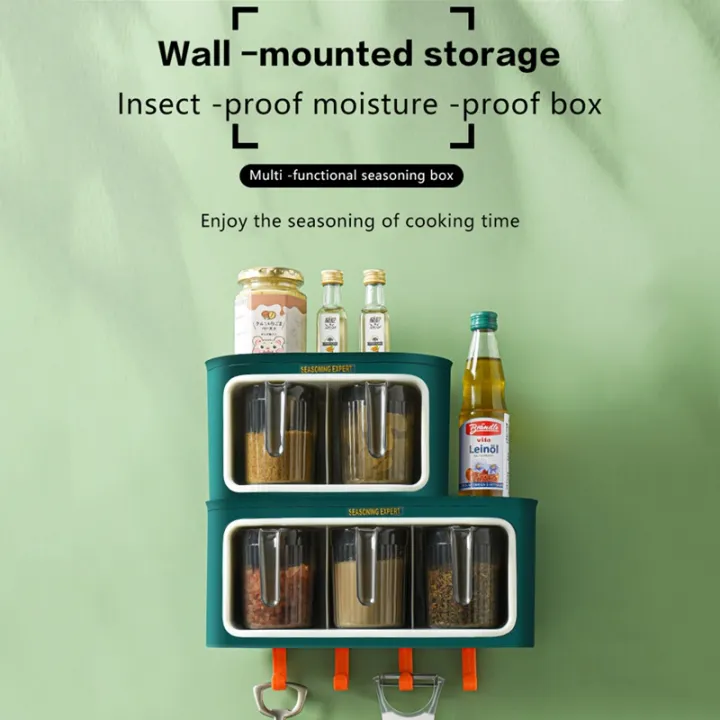 Wall Mount Seasoning Spice Storage Multi-functional Container Box ...