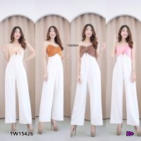 TW15426 Jumpsuit จั้มสูทสายเดี่ยวขายาว ผูกโบว์หลัง