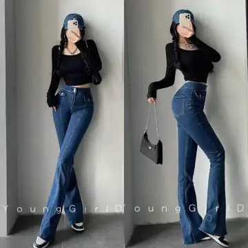 ALVIN# Sexy Korean Fashion High Waist Bootcut Flare Pants Retro Jeans  Stretchable Boot cut For Women