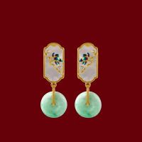 China-Chic Emerald Light Luxury Earrings Female Small Popular Style Female Safe Buckle Jade Earrings Cheongsam Hanfu Earrings Temperament V99D