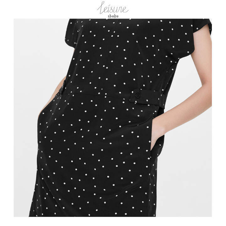 shaka-leisure-ss21-polka-dot-mini-dress-เดรสสั้นแขนในตัว-คอกลม-สาบกระดุมหน้า-ds-l210314