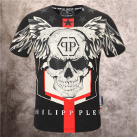 PHILIPP PLEIN เสื้อแขนสั้นผู้ชาย,เสื้อลำลองแฟชั่นคอกลมพลอยเทียมคุณภาพสูง2023