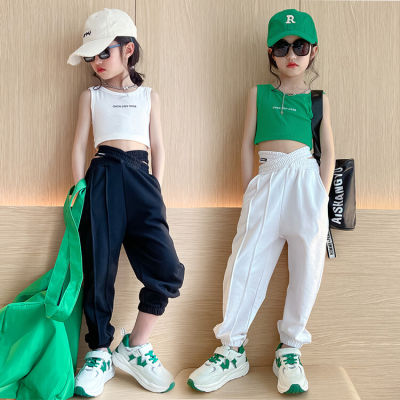 Girls suit summer clothes new childrens navel vest cross waist casual pants two-piece fashion trend design cute super spicy girls clothes fw1
