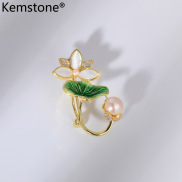 Kemstone Green Leaf Pink Freshwater Pearl Lotus Women s Brooches and Pins