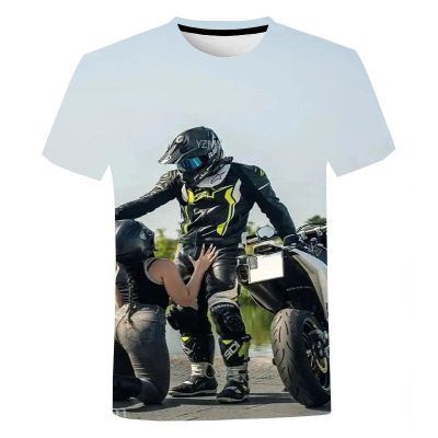 แนวโน้มแฟชั่นเสื้อยืดผู้ชาย Cool เสื้อยืดรถจักรยานยนต์บุคลิกภาพ Street คุณภาพสูง 3D พิมพ์แขนสั้น