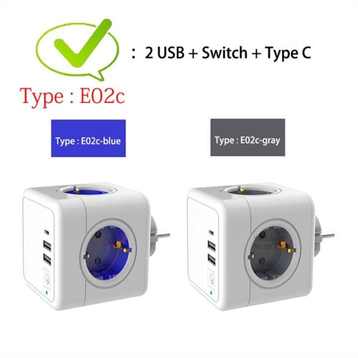 new-popular-พร้อมช่องเสียบ4ช่อง2พอร์ตชาร์จ-usb-1-type-c-5v-อะแดปเตอร์3-1a-powercubeon-offhome