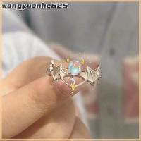 [WYH Store] COD แหวนสีเงิน Moonstone ของ Angel Devil สำหรับผู้หญิงผู้ชายแหวนปรับได้เปิด