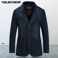 ZZOOI New Mens Denim Blazer Male Suit Oversized Fashion Cotton Vintage 4XL Male Blue Coat Denim Jacket Men Jeans Blazers BG2182