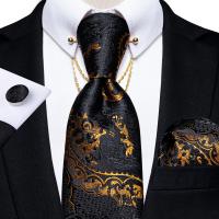 Luxury Black Gold Paisley Silk Ties For Men 8cm Men 39;s Wedding Neck Tie Pocket Square Cufflinks Set Collar Pin Men 39;s Gift