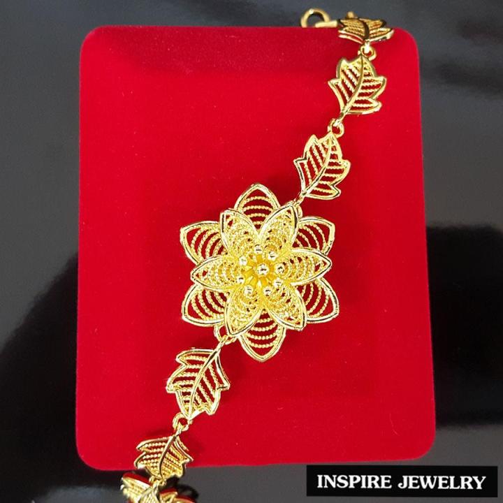 inspire-jewelry-สร้อยข้อมือทอง-รูปดอกไม้-ตัวเรือนรูปใบไม้-หุ้มทองแท้-24k-ขนาด-17cm-งานจิวเวลรี่-งานร้านทอง-พร้อมถุงกำมะหยี่