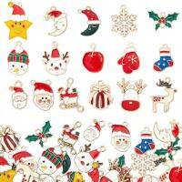 32Pcs 16 Style Alloy Enamel Pendants Christmas Theme Golden Mixed Shapes Mixed Color 2pcs/style