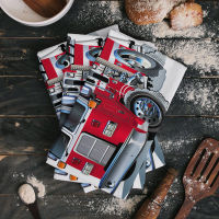 Cartoon Red Fire Truck White Kitchen Towel Set Cleaning Cloth Kitchen Accessories Dish Washing Cloth Household Decoracion