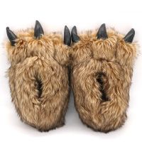 【cw】 Claw Slippers for Man Chunky Men Warm Fur Shoes Slides Indoor Flip Flops