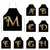 Gold Letter Pinafore Alphabet Pattern Kitchen Apron for Women Sleeveless Aprons Cooking Home Cleaning Tools 68-55cm Pinafores Aprons