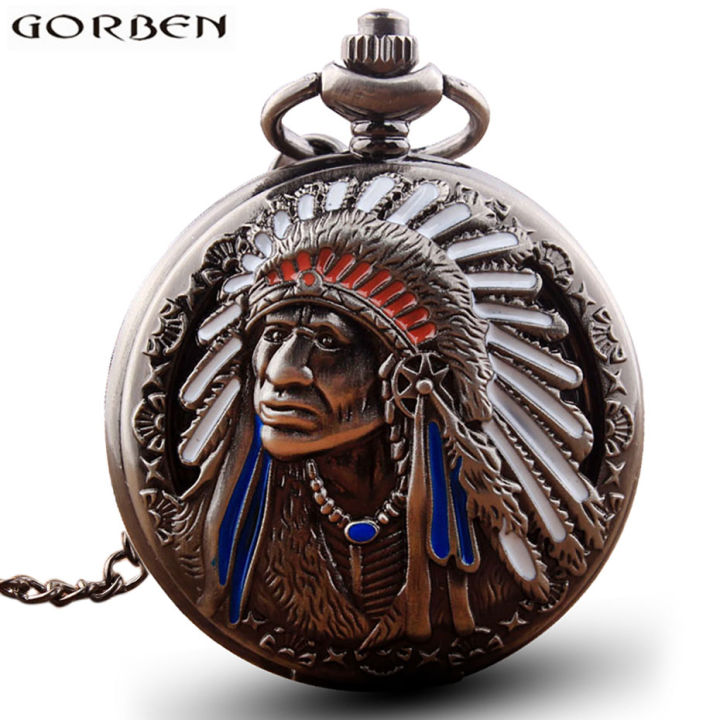 นาฬิกาสายนาฬิกาพกสีบรอนซ์แบบโบราณของชาวอินเดียเป็นของขวัญสำหรับผู้ชาย-relogio-de-bolso
