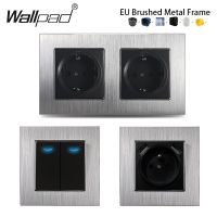 【LZ】﹉❣♞  EU Metal USB Tipo C Tomada Dupla Fonte de Alimentação Tomadas Francesas Caixa Redonda Interruptor de Parede 1 Gangue 2 Gangues 3 Gangues On and Off Wall Switch